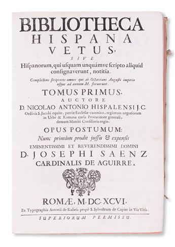 ANTONIO, NICOLÁS. Bibliotheca Hispana vetus.  2 vols.  1696